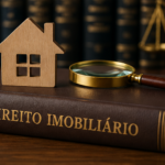Casa e balança da justiça representando direito imobiliário e compra segura de imóvel